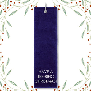 'Have a Tee-rific Christmas!' Trifold Christmas Golf Towel -Navy